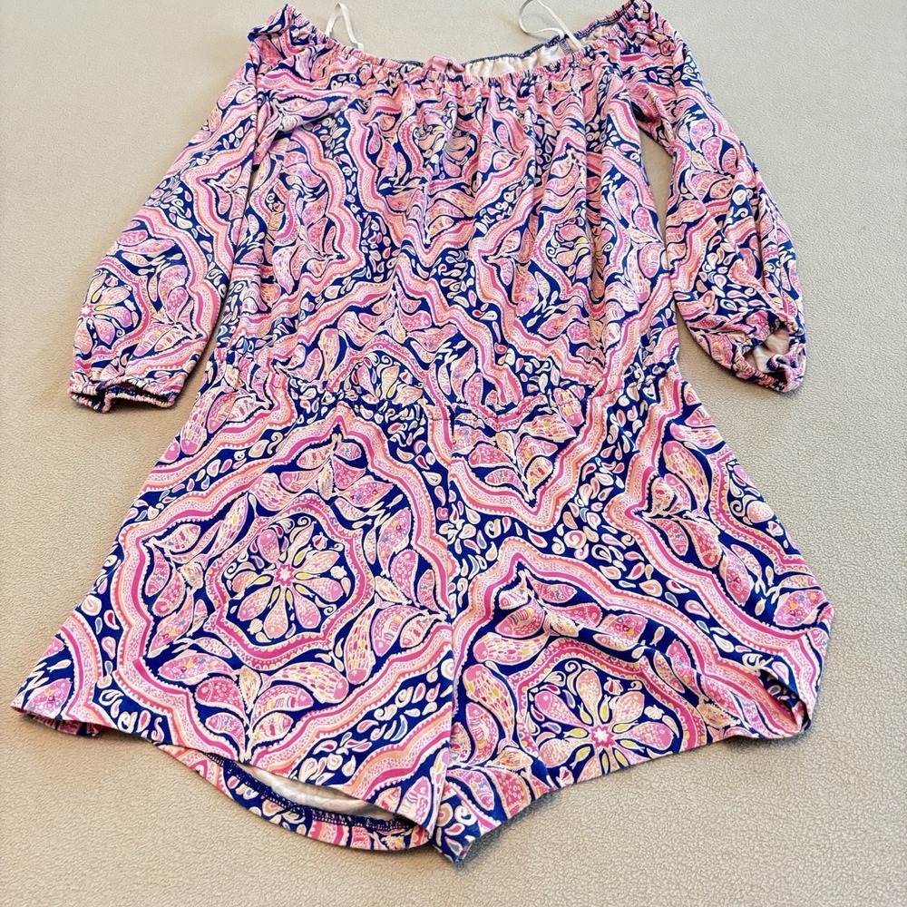 Stretch Knit Romper Lilly Pulitzer  Women's Lana Off Shoulder Can't Resist Print - Picture 2 of 15